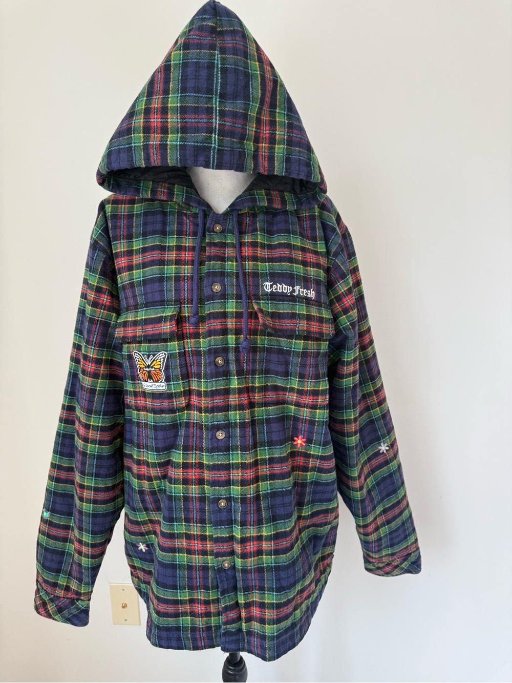 Teddy Fresh Green & Blue Plaid Hooded Shirt Jacket